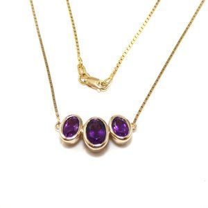 Aurafine 14K Gold Purple Amethyst Necklace 21"